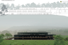 Praca dyplomowa mgr inż. arch. Pauliny Więcek przedstawiająca elewację i wizualizacje budynku.