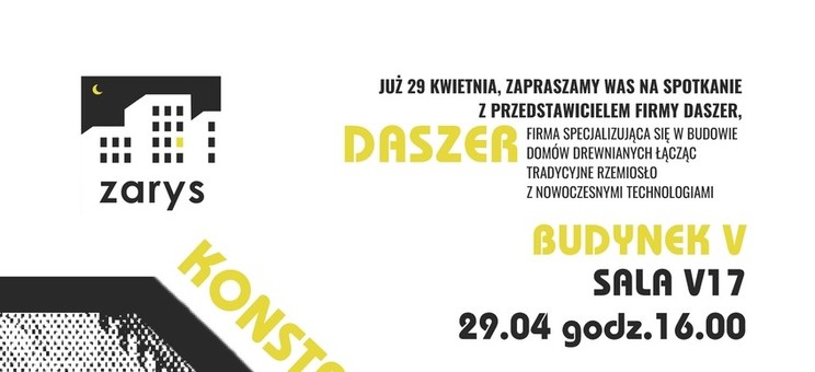 Spotkanie z przedstawicielem firmy DASZER - 29 kwietnia 2025 r. godz. 16:00 sala V-17 - plakat